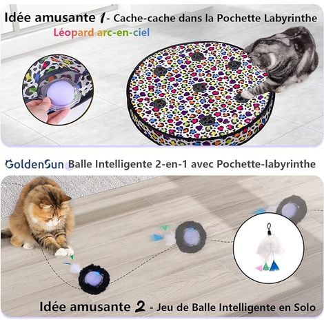 Jouet chat - Balle à roulement dans sac - Jouet chat domestique - Balle mobile par mouvement - Tapis trous (1/4)