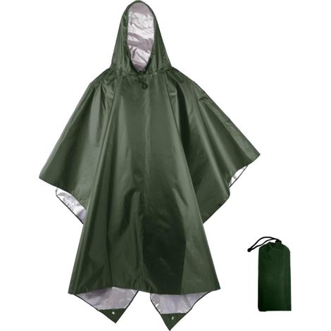 Imperméable à capuche et manches longues, imperméable imperméable, housse de pluie pour moto, camping, randonnée - vert kaki (1/5)