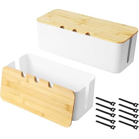 2pcs boîte de jonction avec couvercle en bois, boîte de jonction, boîte de rangement de fil pour cacher et organiser les fils, grand et moyen (blanc) (1/5)