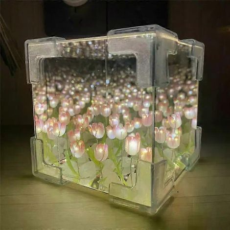 Miroir décoratif 3D à faire soi-même, en forme de cube, veilleuse motif tulipe et mer, écologique et sûr, ambiance chaleureuse, décoration intérieure A-10x10x10cm (1/4)