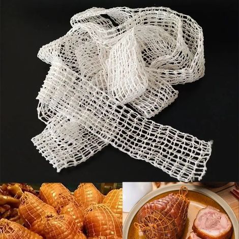 Filet élastique en coton tressé pour rôti de porc et jambon – 10 mètres, 16 trous – filet de cuisson réutilisable pour maintenir la forme des rôtis, volailles et jambons (1/5)
