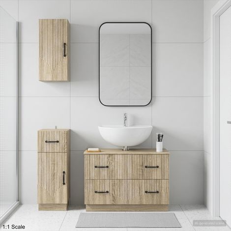 vidaXL 3 Piece Bathroom Cabinet Set HOORN Sonoma Oak Engineered Wood (1/5)