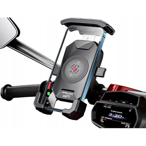 SUPPORTO PER MOTO BIKETEC CON CARICABATTERIE A INDUZIONE PER TELEFONO MONTATO SU MANUBRIO O SPECCHIETTO TIPO: R15W-PD WIRELESS (1/3)