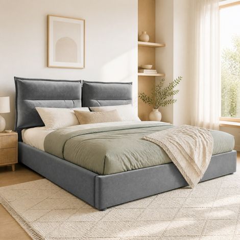 Lit coffre 140x200 gris velours tête réglable HAVRYA (1/5)