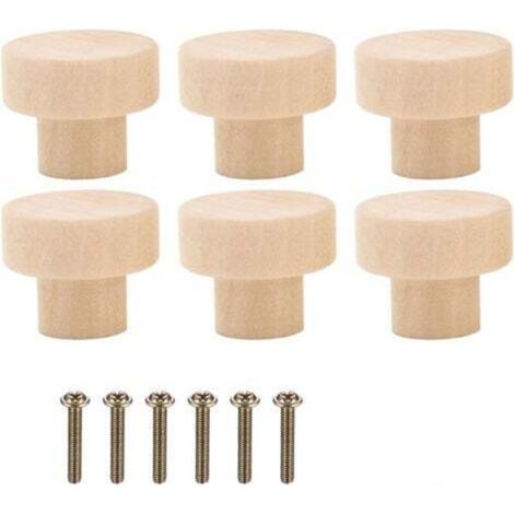 Poignée Meuble Bois 6 Pièces, Bouton de Meuble 30 x 25 mm Ronde en Boutons de Porte pour Cuisine Bouton Tiroir avec Vis pour Placards Boutons de Meuble en Bois pour Armoires (1/4)