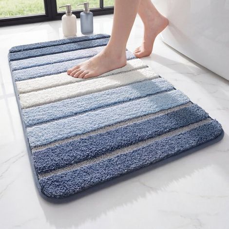 Tapis de bain 40 x 60 cm - Antidérapant et imperméable - Tapis de douche pour salle de bain - Bleu et blanc - Petit format - Convient pour la douche et le bain (1/5)