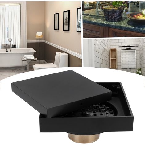 Bonde de douche noire en cuivre, crépine de sol pour cuisine, salle de bain ou balcon, 10 x 10 cm (1/5)