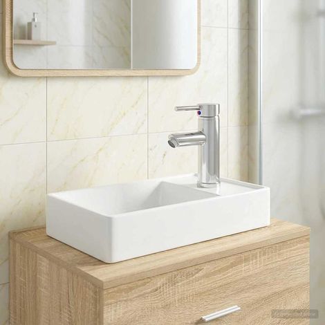 Lavabo salle de bains en métal chromé avec robinet et évacuation 40,5 x 22,5 x 11,5 cm - PANGIVO (1/5)