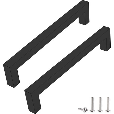 MINKUROW Set di 2 maniglie per mobili nere, distanza centrale 160 mm, per mobili da cucina, maniglie per cassetti in acciaio inossidabile, maniglie per porte nere per mobili da cucina (1/5)