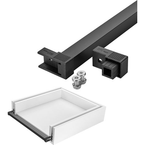 SOTECH VarioSlide Pat. Einhandverriegelung für Schubladen ohne Front Breite 600 mm Schwarz eloxiert mit schwarzem Adapter für VarioSlide Schwerlastauszüge KV2-100-H53-Lxxx-EH & KV2-200-H76-Lxxx-EH