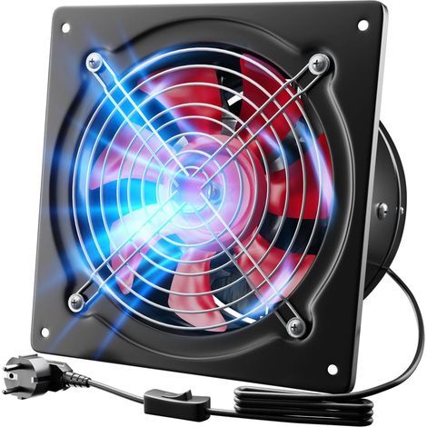 Extracteur d’air 250 mm, 1680 m³/h, Industriel Extracteur de Fumée avec Clapet Anti-retour, Ventilateur Mural d’Évacuation d’Air Hygroréglableet avec Prise EU pour Garage Atelier Entrepôt (1/5)