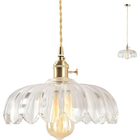 Abat-jour en verre en forme de lotus pour lustre, lustre de style industriel rétro, E27, source lumineuse non incluse (transparent).
