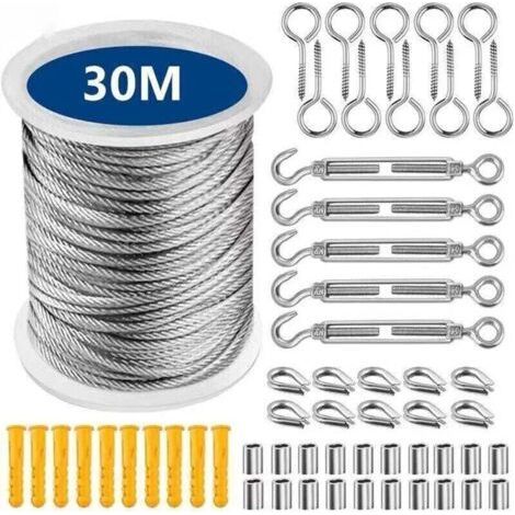 Wäscheleine aus Edelstahl, Wäscheleine aus Edelstahl, Wäscheständer für den Außenbereich, Metallseil für den Außenbereich, Edelstahl-Seilgeländer-Set (30 m) (1/5)