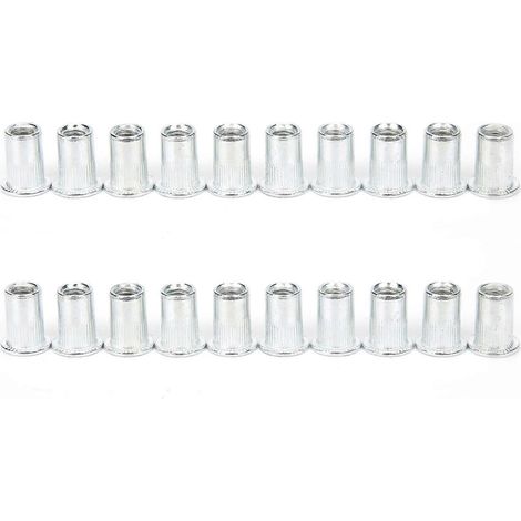 Jeu de 20 écrous à sertir en alliage d'aluminium malléable haute résistance, outils de fixation M6 x 10 (1/4)