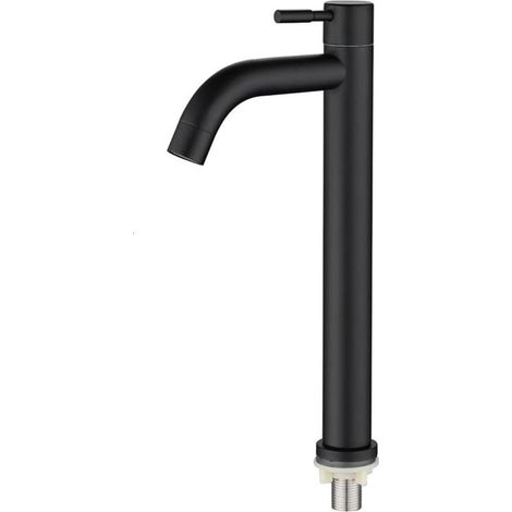 Robinet de salle de bain noir à bec haut, robinet d'eau froide en acier inoxydable, mitigeur avec flexible, adapté aux éviers et lavabos.