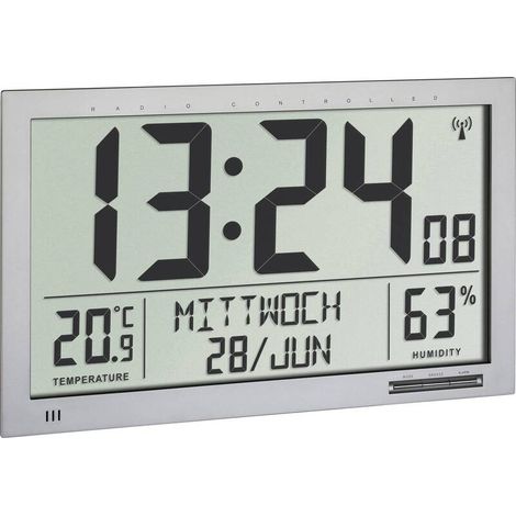 [GEBRAUCHT] B-Ware TFA Digitale Dostmann XL-Funkuhr Raumklima Wanduhr Uhr Funk Deko Digital Silber (1/2)