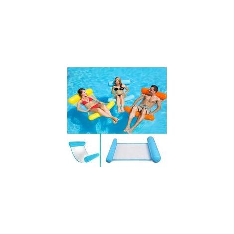 Hamac flottant piscine gonflable 4‑en‑1 Cadeau estival Bleu/jaune/orange, portable & pliable (1/5)