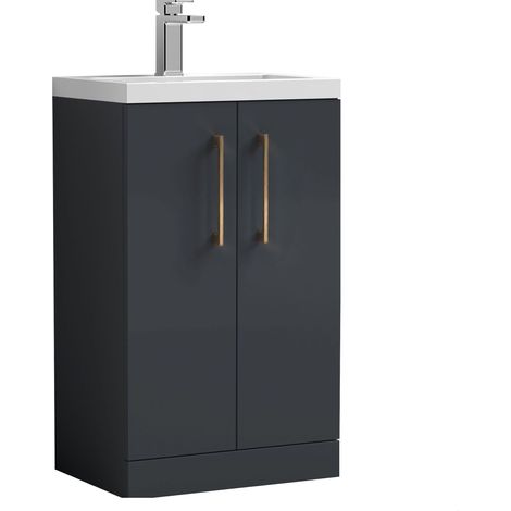 Balterley Bramshall Compact Bathroom Cloakroom Vanity Basin Unit with Polymarble Basin, Brushed Bronze Handles, 500mm, Satin Dark Grey