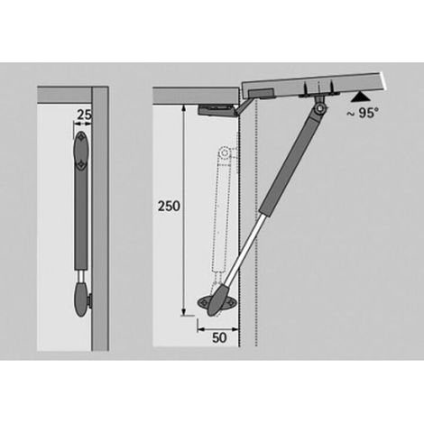 Fermo per porta a sollevamento - Direzione: Reversibile - Materiale: Acciaio / Plastica - Finitura: Grigio - Tipo di cuscinetto: Staffa e piedino avvitabili - Peso di abbassamento: 3,2 kg
