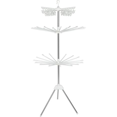 Étendoir à linge pliable 3 niveaux Inox Noir Support séchage robuste 177cm avec pinces pour intérieur et extérieur (1/4)