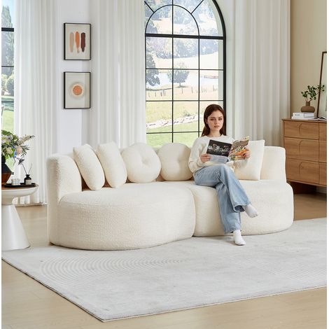 Canapé modulable 223x109x79 cm en chenille beige, gain de place pour salon FloraGrace (1/5)