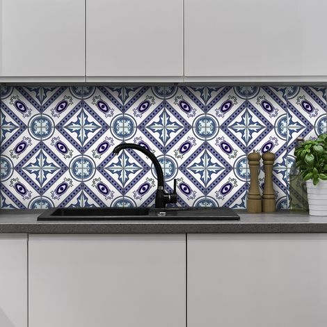 Sticker Mural Carrelage adhésif Cuisine Salle de Bain - 24 STICKERS CARREAUX DE CIMENT AZULEJOS CRISTIANO - 24stickers10x10cm (1/5)