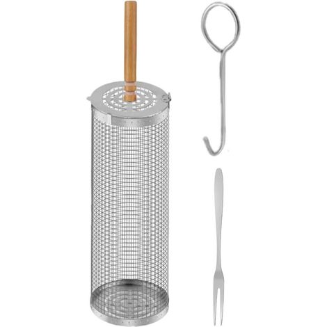 Rotating BBQ Basket – Stainless Steel Rolling Grill Cylinder – 20 cm – Wooden Handle – Rotating Drum Basket – Ideal for Camping and Garden (1/5)