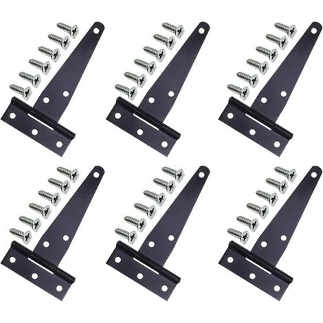 Cerniere per porte POTS, 6 pezzi cerniere a T nere, cuscinetti per porte a cerniera a T, cerniere a T per impieghi gravosi, con 36 viti per finestre, porte in legno, porte del castello in stile mediev