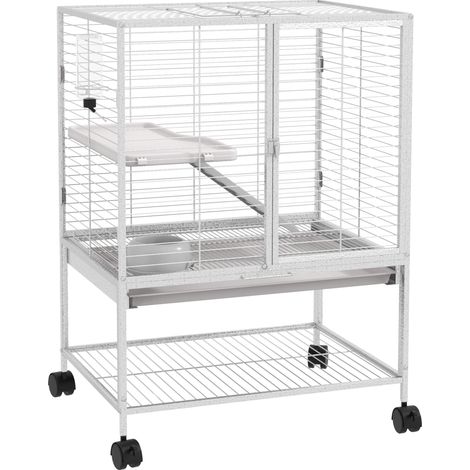 Käfig für kleine Tiere, 2-stöckiges Design, mobil mit Stauraum, WEISS (1/2)