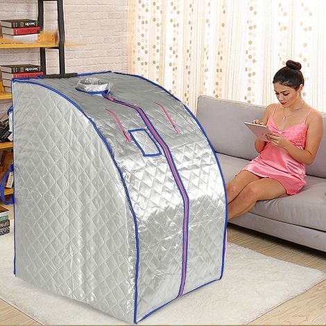 Sauna Box Bain de Vapeur mobile Spa Pliable Ménage à Vapeur Télécommande Température Argenté 220V Prise EU (1/5)