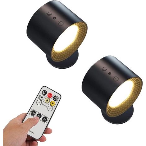 Juego de 2 apliques de pared magnéticos táctiles con control remoto, focos LED de pared, 3 niveles de brillo, con puerto de carga USB (1/5)