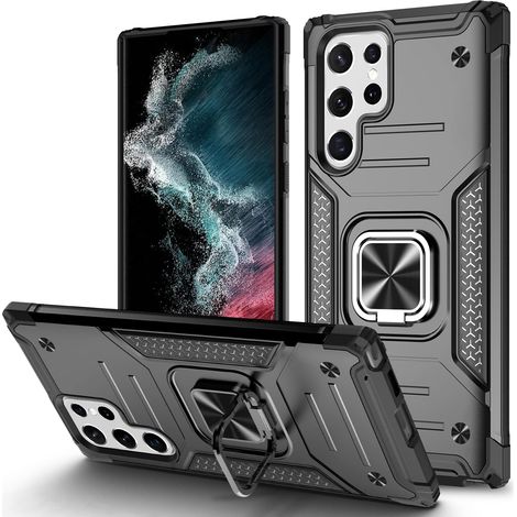 COQUE ARMURE NOIRE POUR SAMSUNG GALAXY S22 ULTRA DURABLE AVEC SUPPORT (1/5)