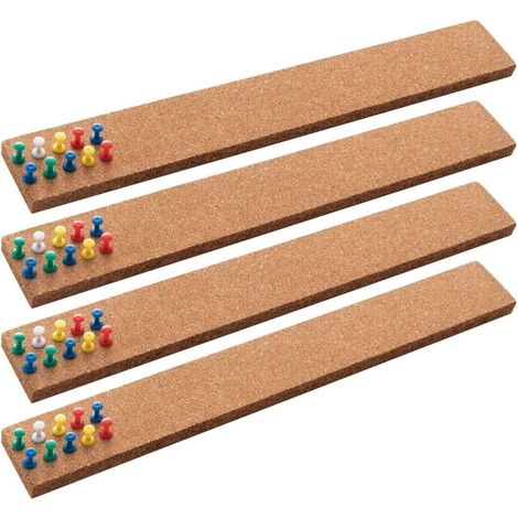 JANMIR-Bandes de liège pour tableau d'affichage 15 x 2 pouces (38 x 5 cm) - 1/2 pouce (1,25 cm) d'épaisseur, sans cadre, avec 50 punaises multicolores, dos autocollant résistant - Lot de 4 (1/5)