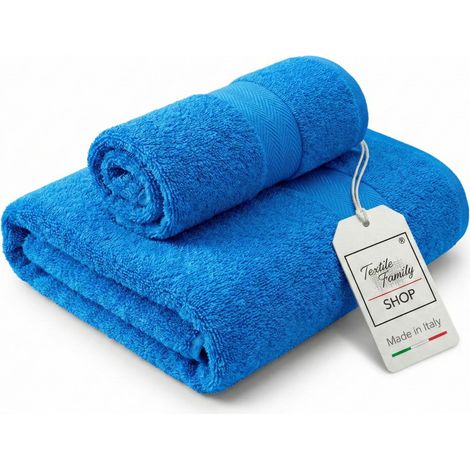 Pair de serviettes visage et invités Bluette - 100 % coton éponge 450 g/m² Fabriqué en Italie