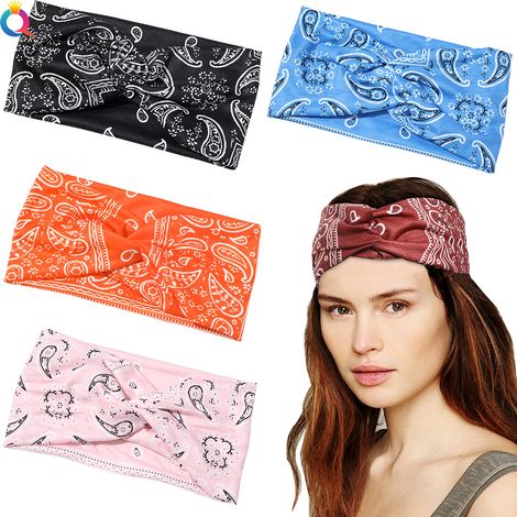 MINKUROW Diadema Turbante Diadema Ancha Con Nudos Diadema Elástica Estampada Para Yoga Para Mujeres Y Niñas (Paquete De 4) (1/4)