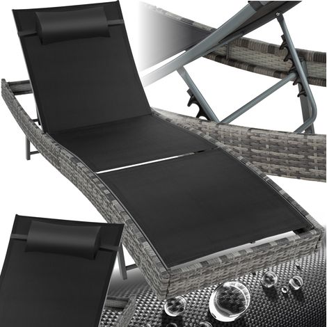 Chaise longue en rotin anti-UV Coussin de tête amovible gris tacheté