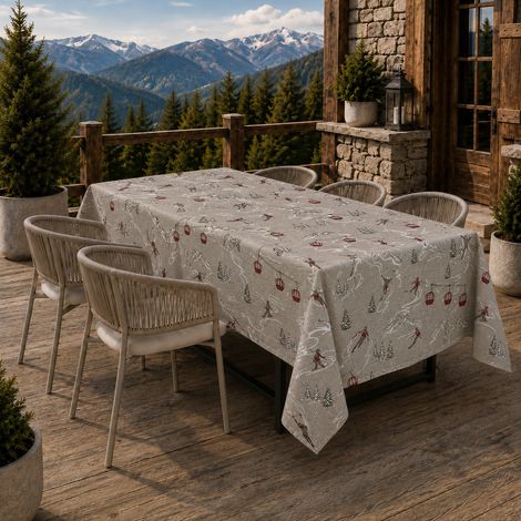 Tovaglia Dory Sciatori Tex Family per Tavola Chalet in Cotone Pesante 80/20 Made in Italy Cm. 140x180 x6 persone (1/5)