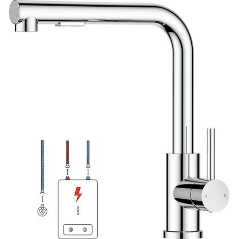 Robinet Cuisine Basse Pression, Mitigeur Monocommande Eau Chaude Et Froide, Rotation À 360°, Compatible Avec Chaudière Et Appareils Sous Évier, Chrome Poli (1/5)