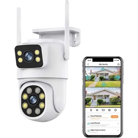 Caméra de sécurité à Domicile 4K 8MP PTZ caméra Double Objectif Double écran caméra IP extérieure 4MP HD Suivi Automatique Protection de sécurité Surveillance CCTV(4MP Add 32G Card) (1/5)