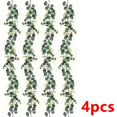 Couronne d'eucalyptus artificiel en 4 pièces - 1,80 m de fausses lianes vertes, idéale pour la décoration intérieure (1/5)