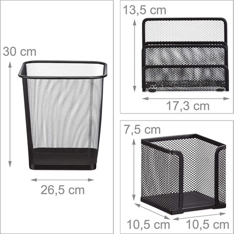 Set 6 forniture per ufficio pattumiera portapenne blocco note biglietti da visita posta portaoggetti in metallo nero 1300024652
