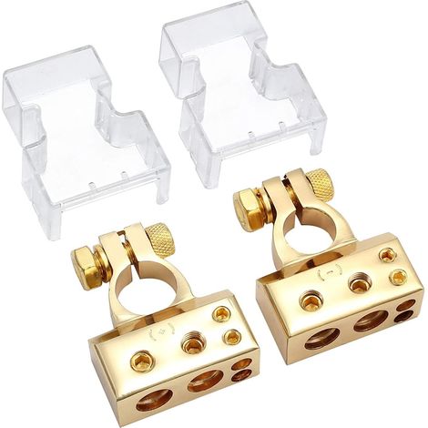 2 pièces bornes de Batterie de Voiture étanches 4/8 AWG connecteur de borne Batterie bornes de Batterie Audio de Voiture Ensemble Positif et négatif avec kit de Paire de couvercles - doré (1/5)