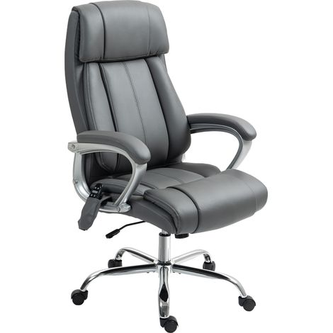 Chaise de Bureau Massante 6 Points Inclinable, Cuir PU et Acier, 66x72x113-121 cm, Gris Anthracite (1/5)