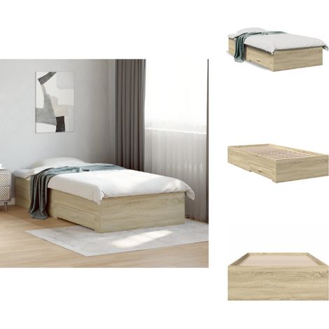Cadre de lit avec tiroirs sans matelas chêne sonoma 75x190 cm - Cadre De Lit - Lit Double - Lit Avec Tiroirs - Meuble Chambre - Design Moderne (1/5)