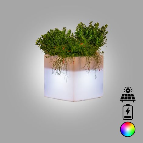 Vase Cube Lumineux Led Multicolore Avec Batterie Et Solaire En Polymère Monacis - Cm 40X40X40 H