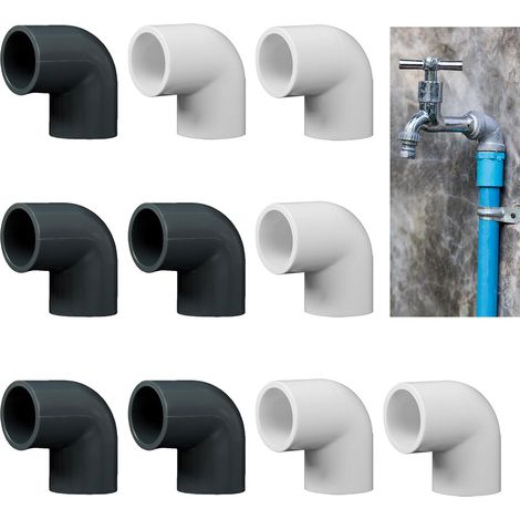 10 piezas de codo de 25 mm (3/4") y 90 grados, de 2 vías, con acoplamiento deslizante para tubería de PVC-U, conexión para manguera de jardín, color gris y blanco.
