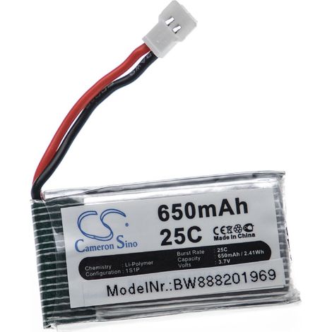 vhbw batteria compatibile con Hubsan H107, H107C, H107D Mini, H107L, JXD385, H107D drone quadricottero multicottero (650mAh, 3,7V, Li-Poly)