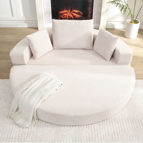 Klappsofa 173x176 cm hellbeige aus Schaumstoff mit Cordbezug, 2-in-1 Sofa und Gästebett (1/5)