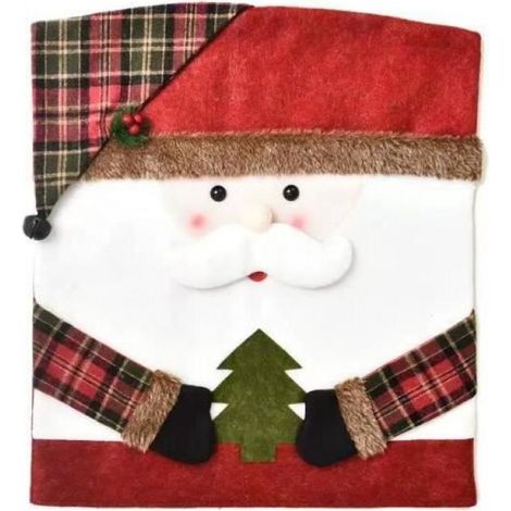 Housse de chaise - Noël - Rouge et Blanc - Lin et Tissu Brossé - 54x48 CM - Déhoussable (1/3)
