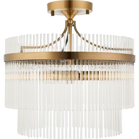 Endon Marietta Plafonnier en laiton antique, verre transparent, 3 x E14